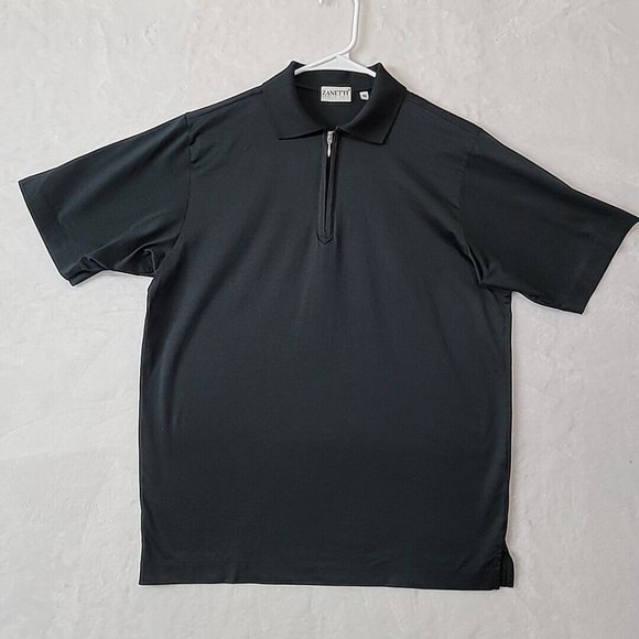 Zanetti Made In Italy Quarter Zip Polo Shirt Mens Size Small Short Sleeve Black - Picture 1 of 12